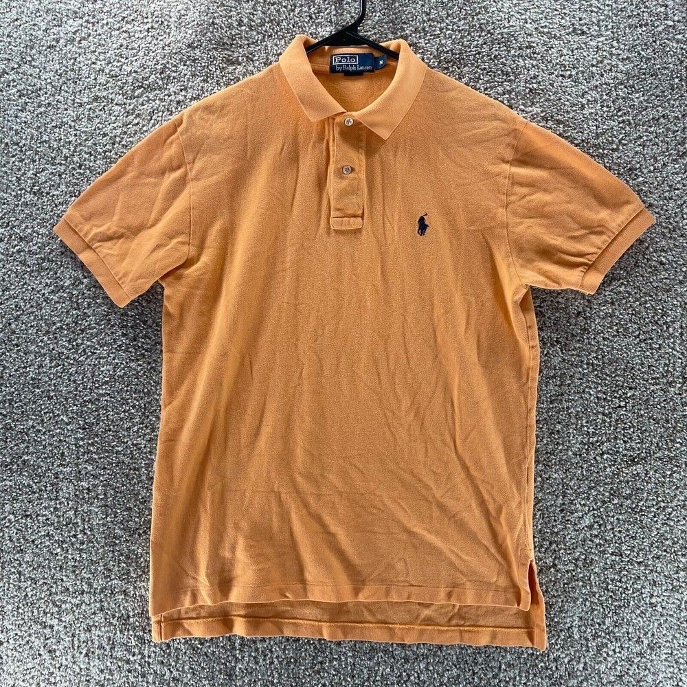 Polo Ralph Lauren Polo Shirt Adult Medium Orange Knit Cotton Rugby Blue Pony‎